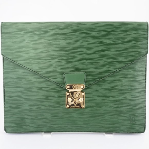 LOUIS VUITTON Green Epi Leather Clutch Bag M54455 Senator Case - Picture 1 of 12
